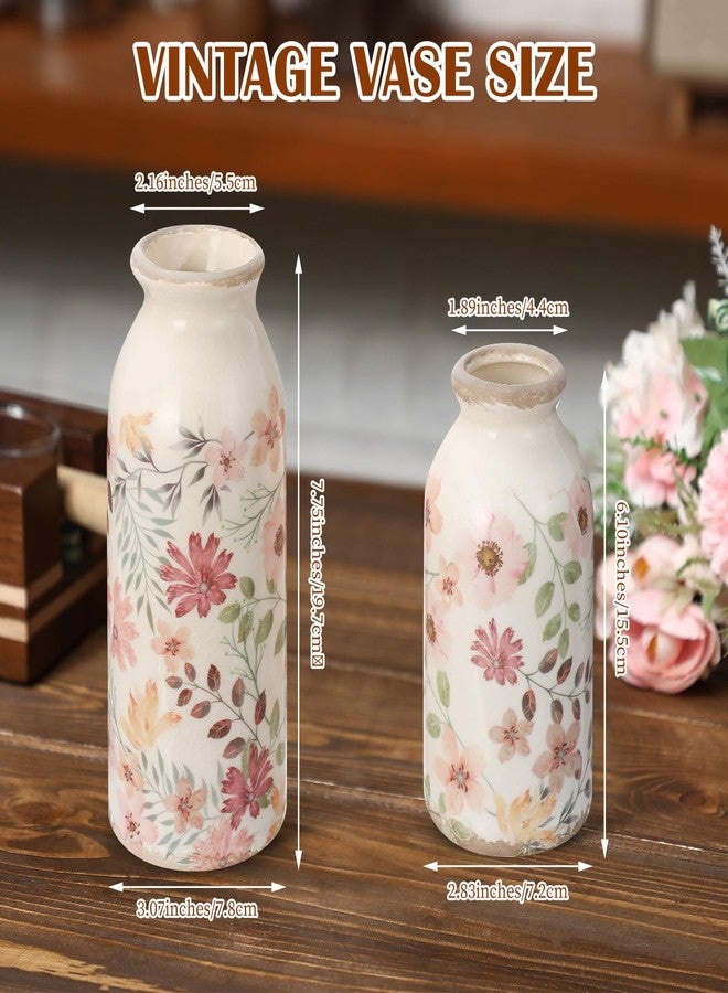Ninehaoou 2 Pcs Ceramic Small Vase Rustic Farmhouse Vase Boho Vases Home Decoration for Your Kitchen Bedroom Office Bathroom & Shelf Centerpiece Table Decorative(Vintage) - Image 3